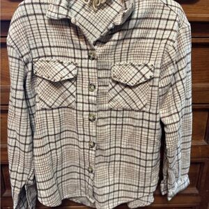 Plaid Button Down Shirt - Cream and Brown